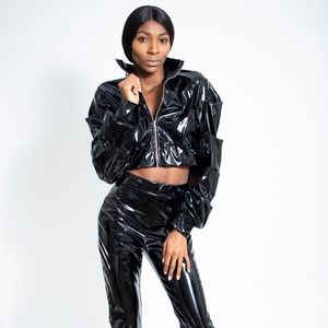 BLACK FAUX LEATHER 2 PC. BODYCON SET